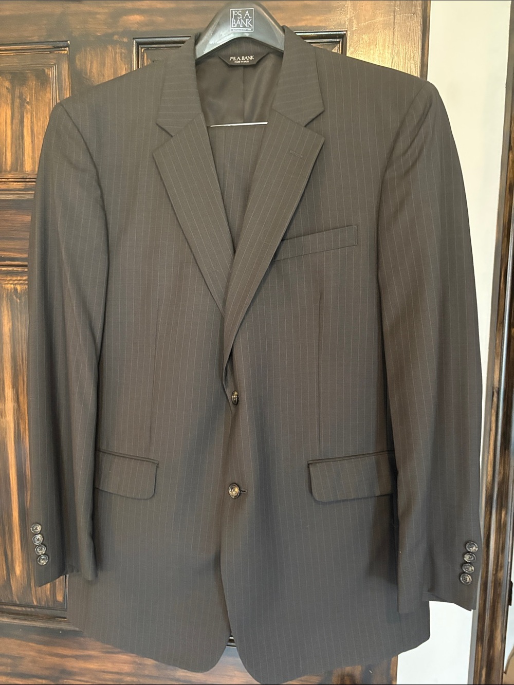Jos. A. Bank Dark Charcoal Pin Stripe Two-Button Suit